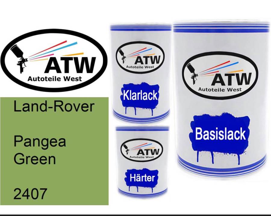 Land-Rover, Pangea Green, 2407: 500ml Lackdose + 500ml Klarlack + 250ml Härter - Set, von ATW Autoteile West.